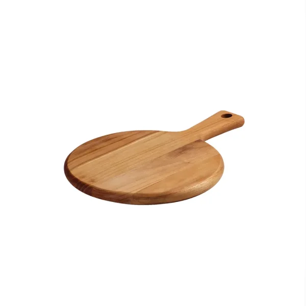 13.25 Inch x 9 Inch Teak Wood Round Cutting Board with Handle
