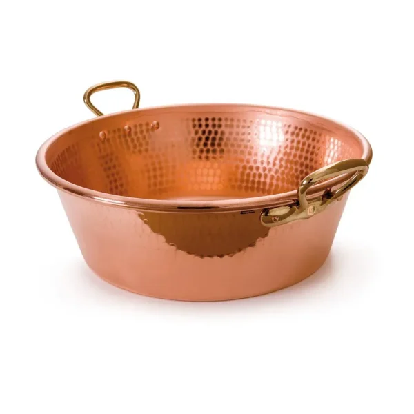 Hammered Copper Jam Pan With Brass Handles