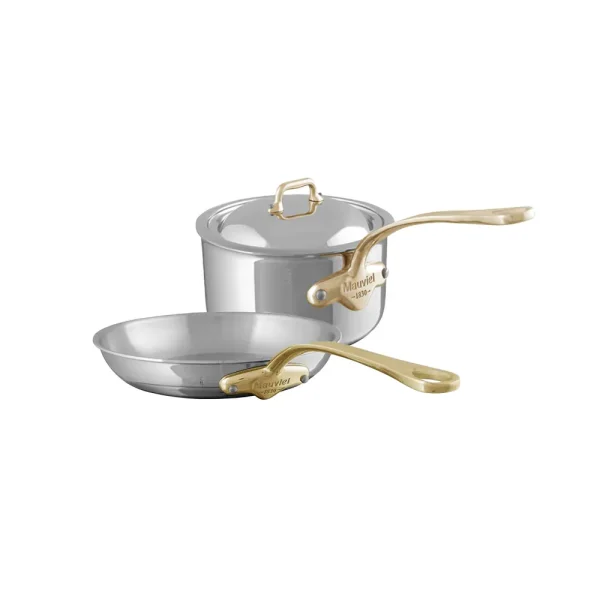 Sauce Pan With Lid 2.6-Qt and Frying Pan 10.2-In, Brass Handles