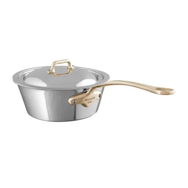 5-Ply Splayed Saute Pan With Lid, Brass Handle, 1.2-Qt