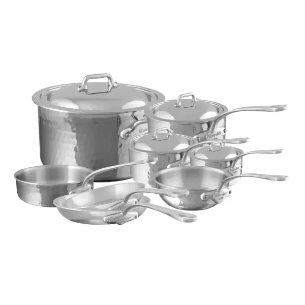 Hammered 5-Ply 12-Piece Cookware Set With Cast Stainless Steel Handles And Curved Lid