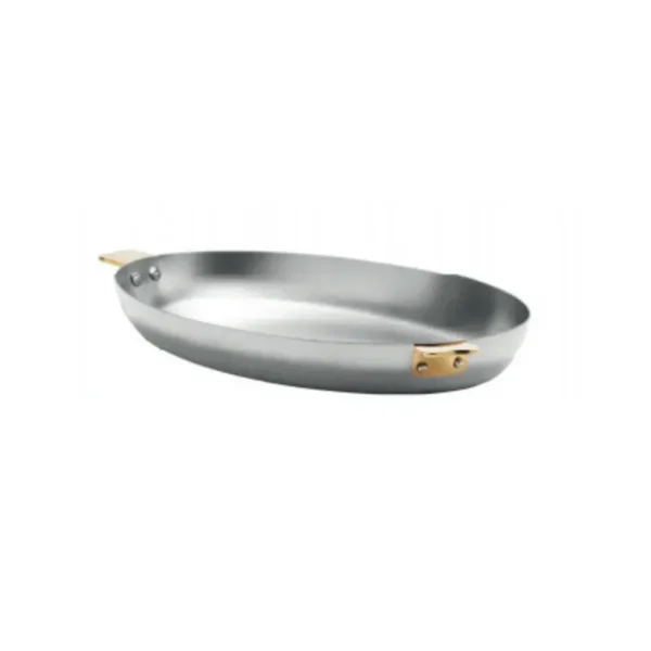 Art Déco Stainless Steel Oval Pan With Brass Handles