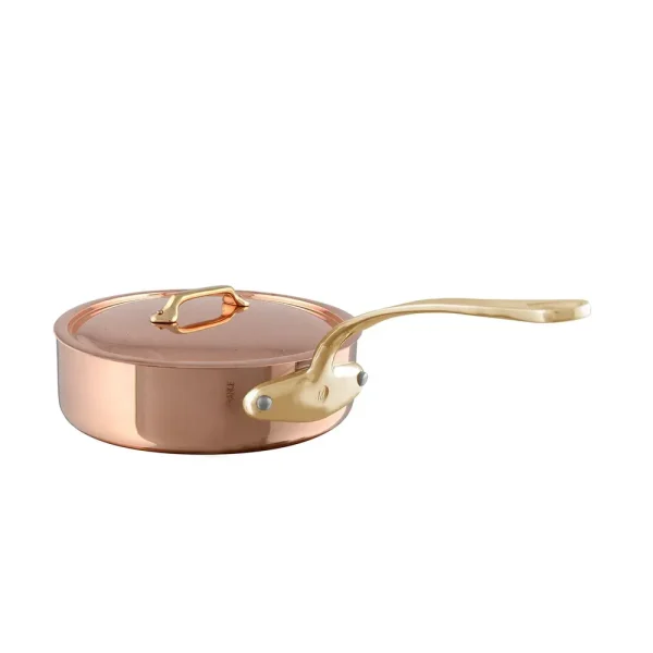 M’200 B Copper Saute Pan With Lid, Brass Handle