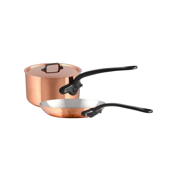 CI Copper Sauce Pan with Lid 2.8-Qt and Frying Pan 11.8-In, Cast Iron Handles