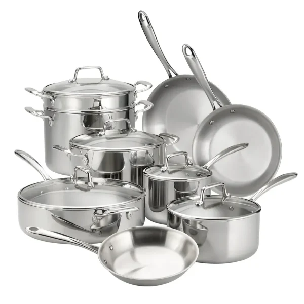 Tri-Ply Clad Stainless Steel Cookware Set with Glass Lids