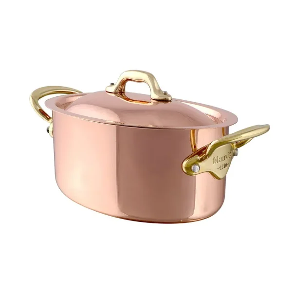 Copper Oval Stewpan With Lid, Brass Handles