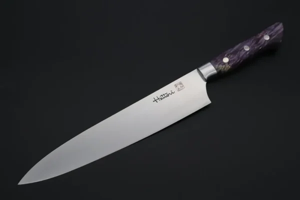 Solid VG-10 Gyuto Knife 240mm (9.4 Inch, PURPLE Color Stabilized Box Elder Wood Handle)