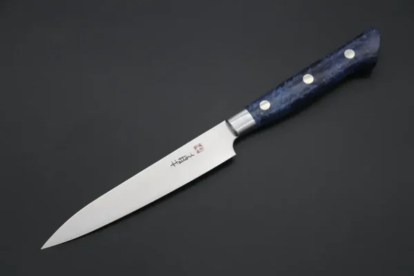 Solid VG-10 Petty Knife 120mm (4.7 Inch, Blue Color Stabilized Box Elder Wood Handle)