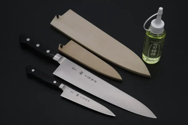 Very Carbon Steel Lover 2Pcs Knife Set KC-1ES Petty Knife 125mm & KC-6ES Gyuto Knife 240mm (Each knife comes with Wooden Saya. with Tsubaki Oil)