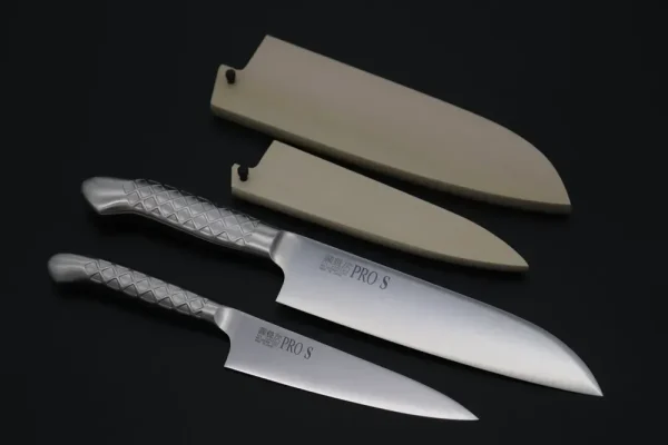 Katana Sharpness Set” 2Pcs Knife Set From Pro S Series “PS-01 Petty 120mm (4.7′) and PS-03 Santoku 170mm (6.6 inch)” (with Magnolia Wooden Sayas)