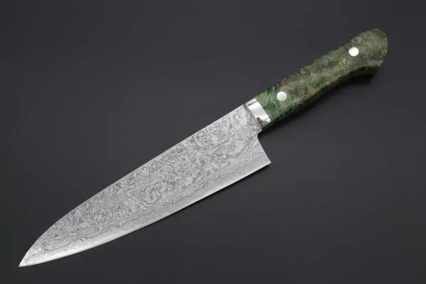 R-2 Custom Damascus Gyuto Knife 190mm (7.4 inch, “Stabilized Boxelder wood Handle”,)