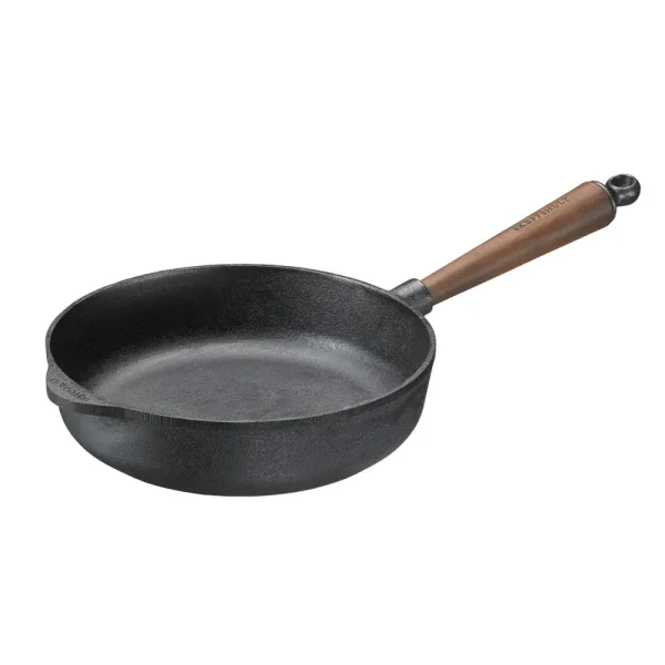 Cast Iron Deep Frying Pan with Walnut Handle