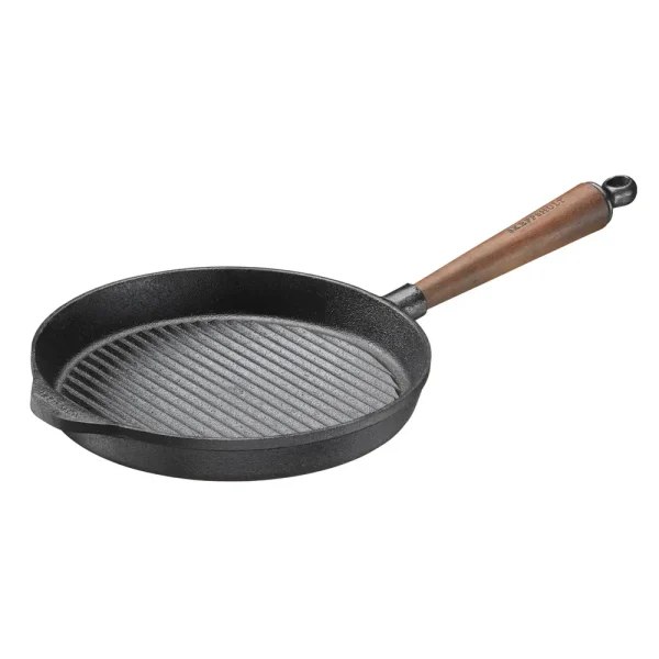 Cast Iron Grill Pan with Walnut Handle