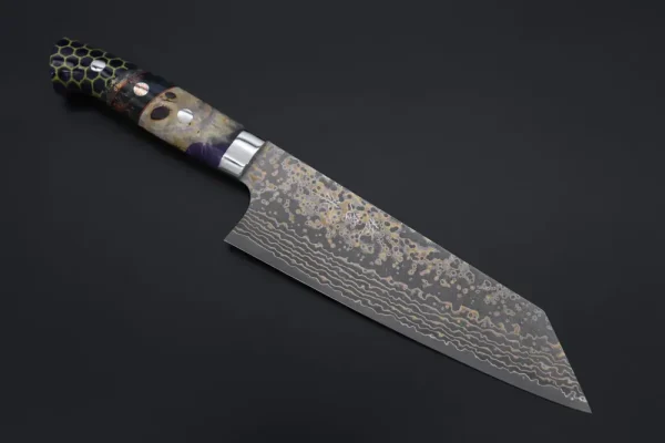 VG-10W Multi-Colored Golden-Rainbow Damascus Bunka Knife 175mm (6.8 Inch)