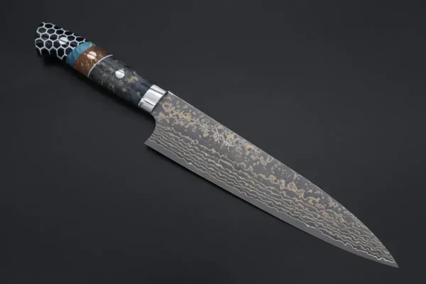 VG-10W Multi-Colored Golden-Rainbow Damascus Gyuto Knife 210mm (8.2 Inch)