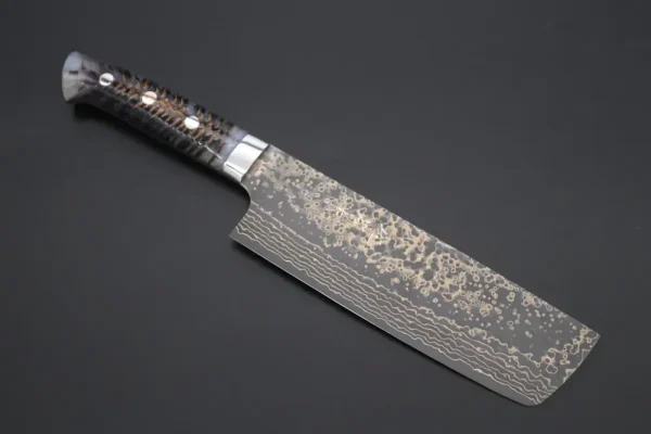 VG-10W Multi-Colored Golden-Rainbow Damascus Nakiri Knife 165mm (6.4 Inch)