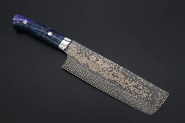 VG-10W Multi-Colored Golden-Rainbow Damascus Nakiri Knife 165mm (6.4 Inch)
