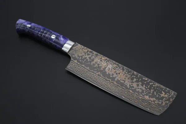 VG-10W Multi-Colored Golden-Rainbow Damascus Nakiri Knife 165mm (6.4 Inch)