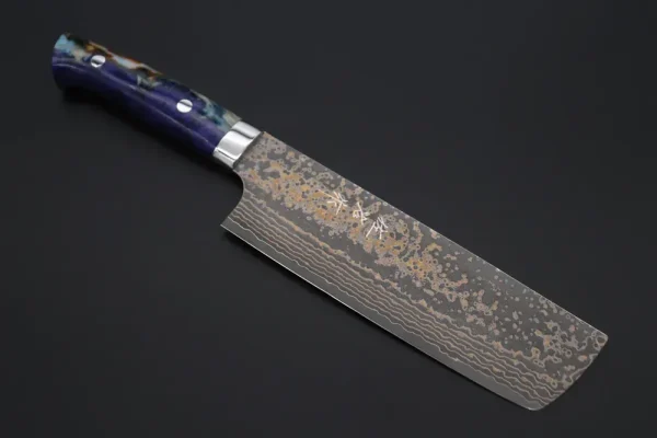 VG-10W Multi-Colored Golden-Rainbow Damascus Nakiri Knife 165mm (6.4 Inch)