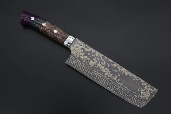 VG-10W Multi-Colored Golden-Rainbow Damascus Nakiri Knife 165mm (6.4 Inch)