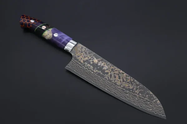 VG-10W Multi-Colored Golden-Rainbow Damascus Santoku Knife 180mm (7 Inch)