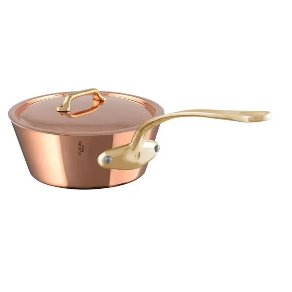 Copper Splayed Saute Pan With Lid, Brass Handle, 3.6-Qt